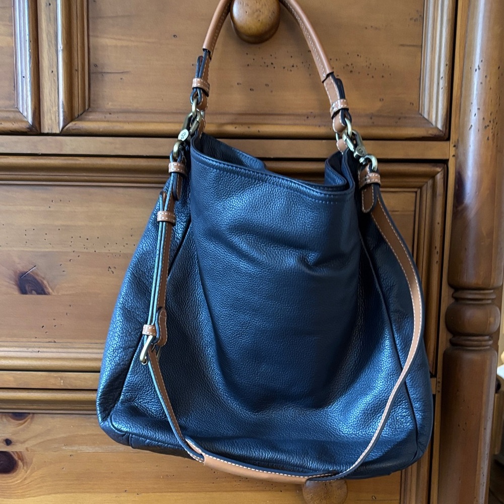 Boden Blue and Tan Leather Shoulder Bag
